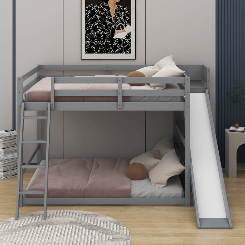 Lit superposé double avec échelle et tablettes, Gris