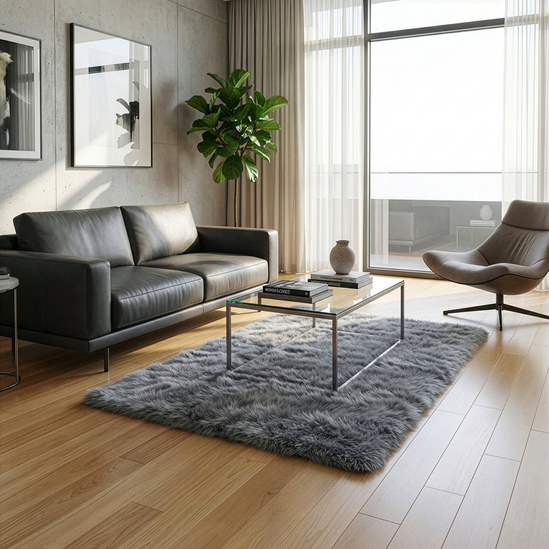 Tapis à poil long gris Hughey, Rectangle 3 pi x 5 pi