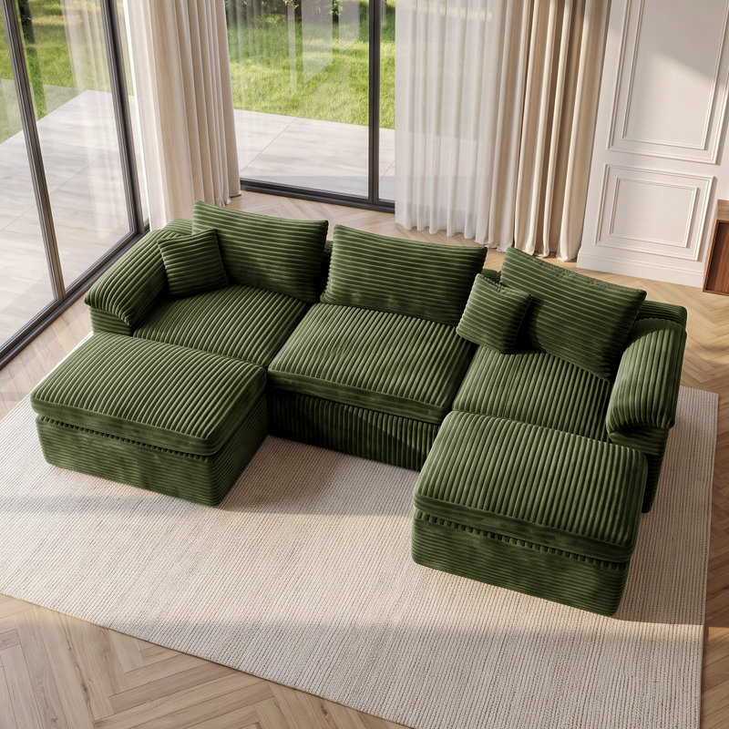 Canapé modulaire en velours côtelé 107 po U / L, Green