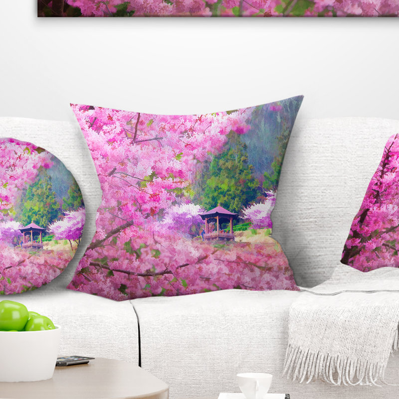 Fleurs de cerisier japonais - Coussin décoratif à imprimé floral, 16 po x 1 po, Carré