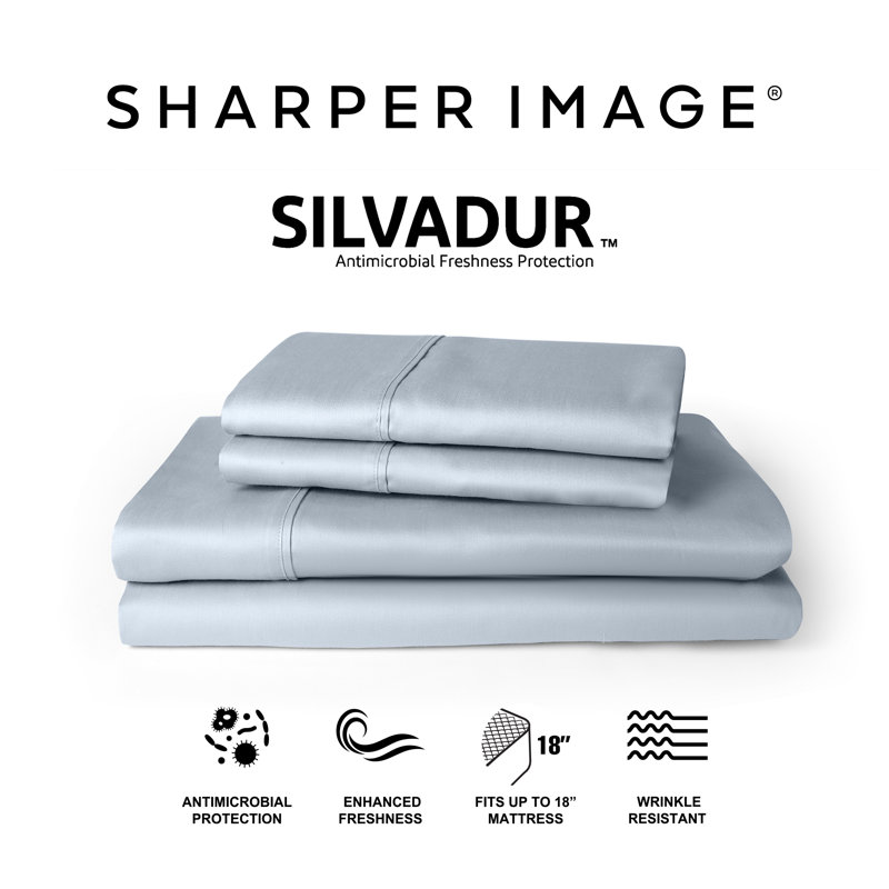 Sateen Solid Colour Sheet Set, Queen Sheet Set + 1 Fitted Sheet + 2 Pillowcases, Blue