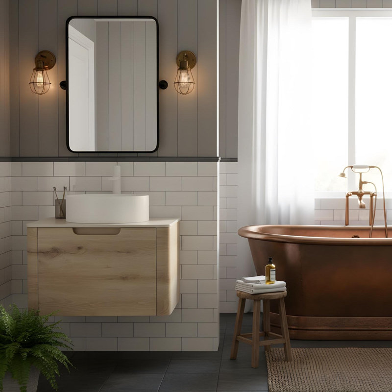 Meuble-lavabo 24 po avec lavabo rond blanc en céramique, 24", Blanc