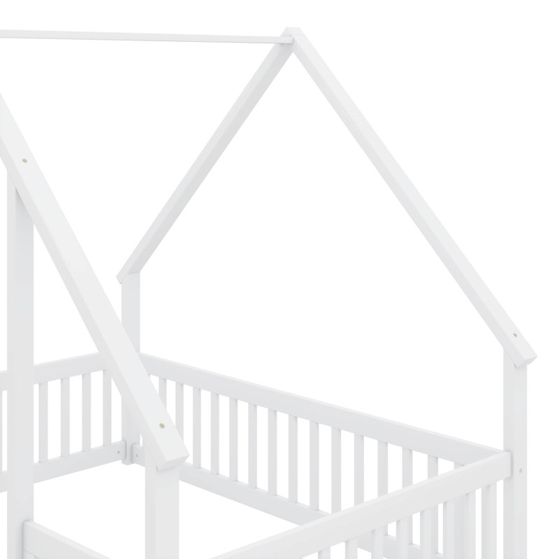 Lit bas en bois pleine grandeur conçu pour la maison avec enceinte, Blanc
