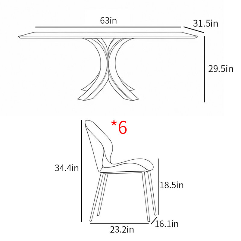 Ensembles de table de salle à manger de style italien minimaliste, H 29,5 po x L 63 po x l 31,5 po