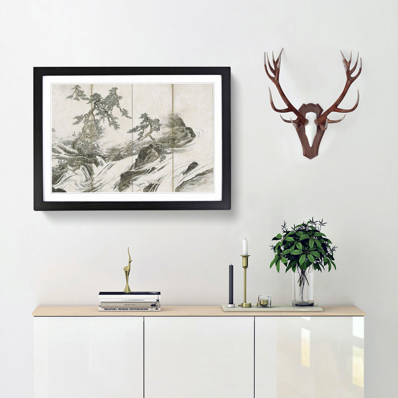 The Hozu River by Takeuchi Seiho - Picture Frame Painting Print, Black Framed, 36cm H x 48cm W x 2cm D