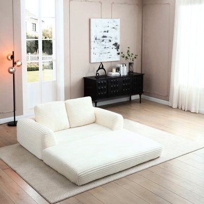 2-in-1 Folding Convertible Sofa Bed, Modern Corduroy Sleeper Couch with 2*pillows, Futon Modular Upholstered Boneless Sofa with Pull-Out Bed