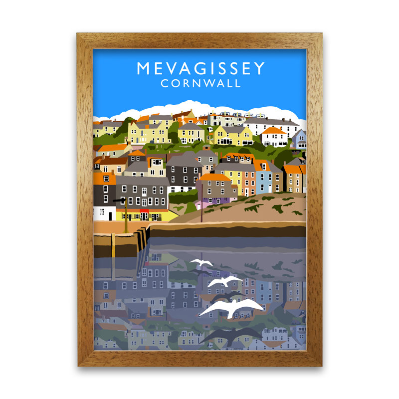 Mevagissey by Richard O'Neill - Single Picture Frame Print, 42 cm H x 29.7 cm W, Honey Oak