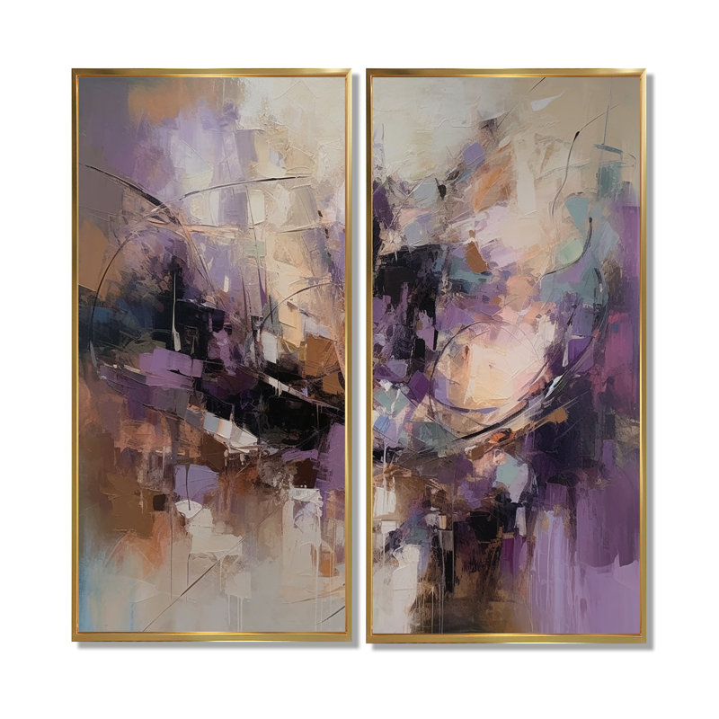 «Mauve Minimalims Enchantment» - art mural mauve, H 32 po x l 32 po, Impression encadrée flottante, Doré
