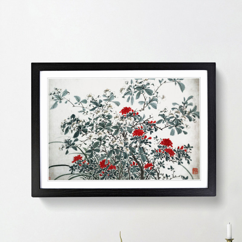 Garden Flowers Vol.6 by Chen Daofu - Framed Print, 48cm H x 65cm W x 2cm D, Black Framed