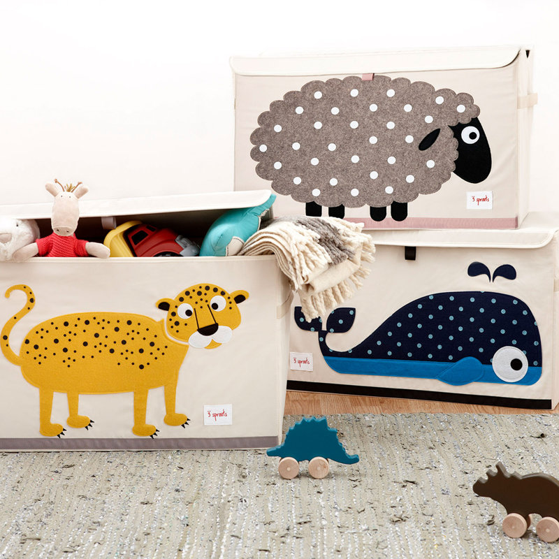 Tan and Blue Whale Polyester Kids Toy Chest