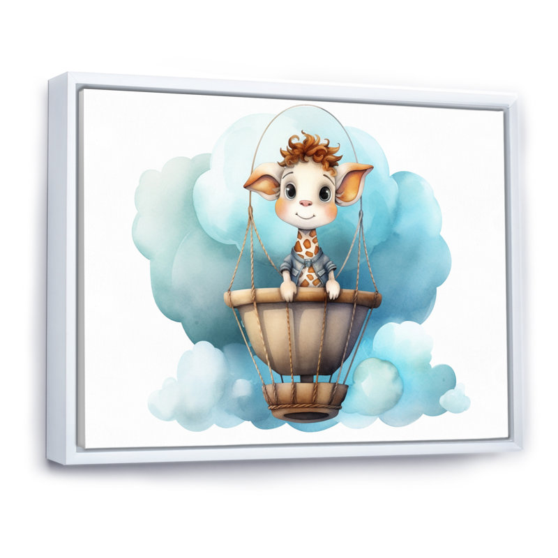 «Nursery Adorable Giraffe III», reproduction sur toile, H 12 po x l 20 po x P 1 po, Cadre flottant blanc
