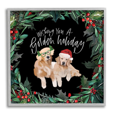 «W souhait You A Golden Holiday», expression de chien de ferme gris surdimensionné, estampe numérique sur toile, art texturé par Valerie