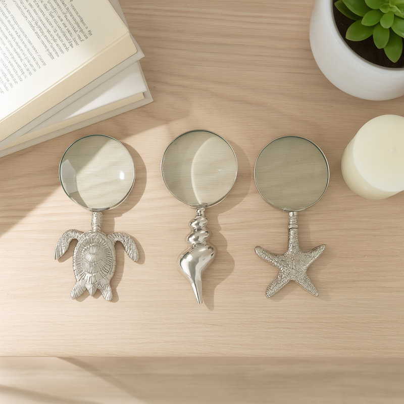 Ensemble de 3 verres décoratifs en verre loupe côtière en aluminium et objets décoratifs de style océan pour objets décoratifs