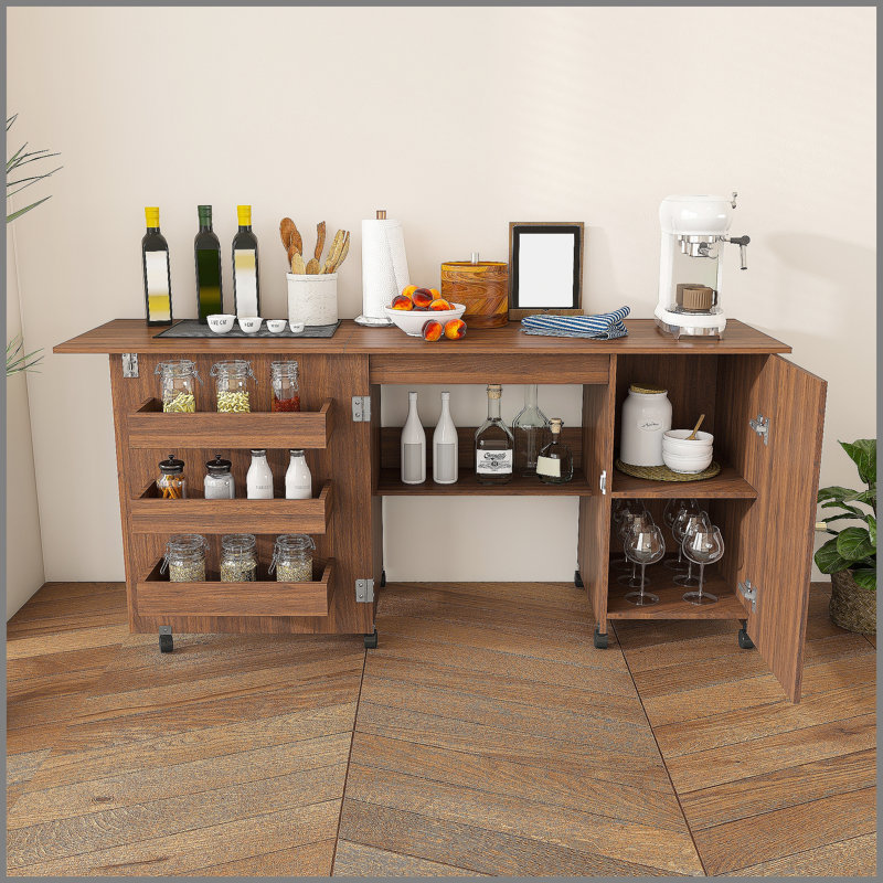 Table de machine à coudre pliable de 57,5 po avec roulettes verrouillables, station de bricolage avec tablettes, bacs et armoire, armoire de couture réglable / bureau pour la maison, la chambre à coucher et la salle d'artisanat (noyer)