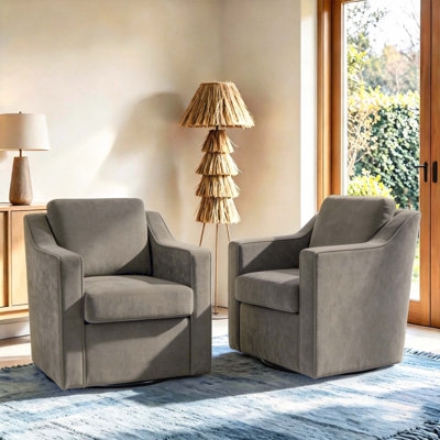 Bronnen Big And Wide Upholstered Sand Cushion Swivel Armchair with Removable Back and Seat Cushion (Set of 2)