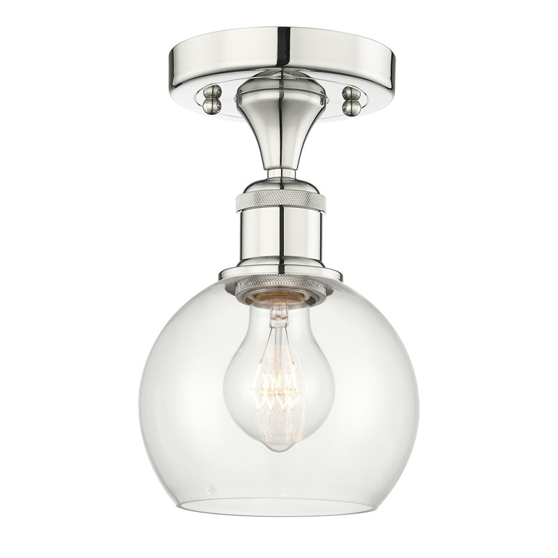 Grampian Semi Flush Mount, Clear, 9.88" H x 6" W x 6" D, Polished Nickel