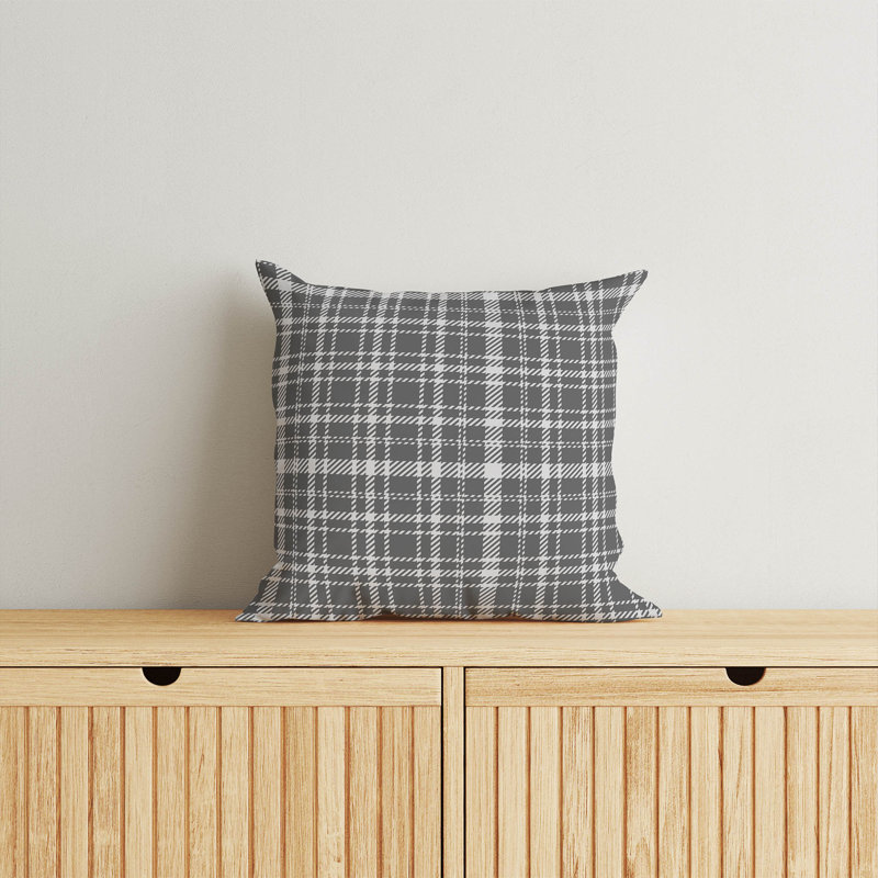 Coussin Rocky Tartan, Gris anthracite, H 26 po x l 26 po