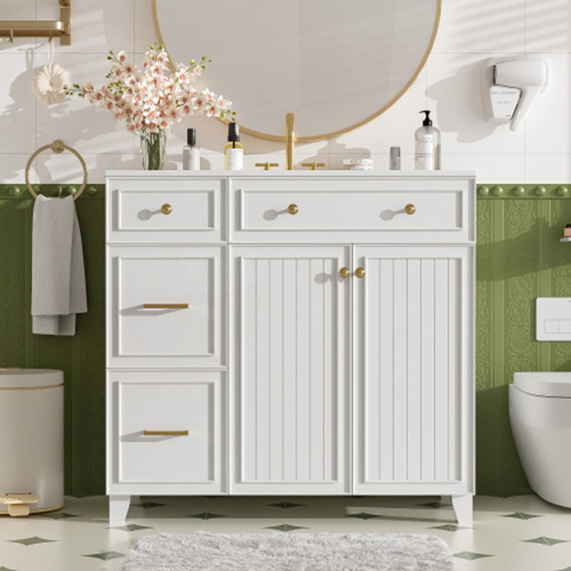 Meuble-lavabo 36 po avec lavabo en céramique, Blanc