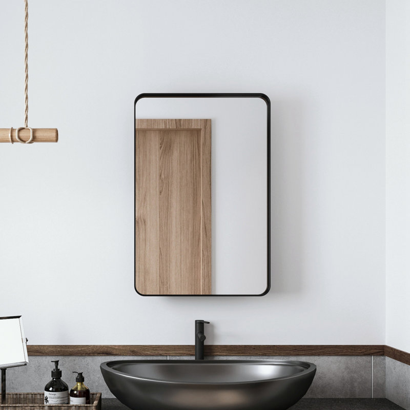 Miroir mural avec tablettes réglables et rangement, Noir