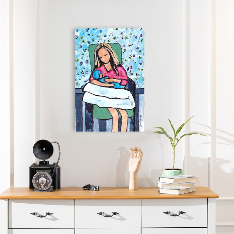 «Mother and Baby Love», impression d'art abstrait coloré et paisible, 24" H x 16" W