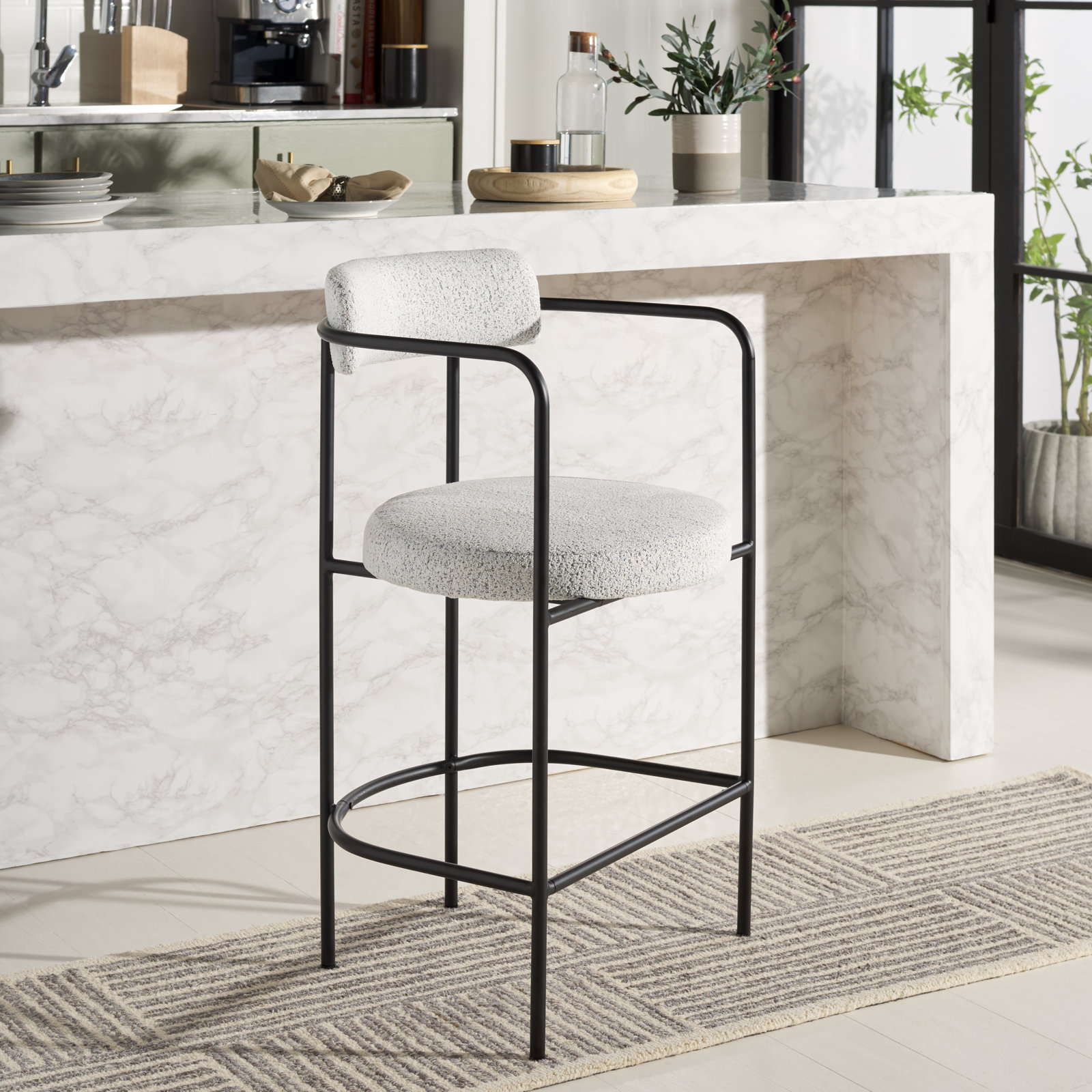 Liana Upholstered Counter Stool, Black/White