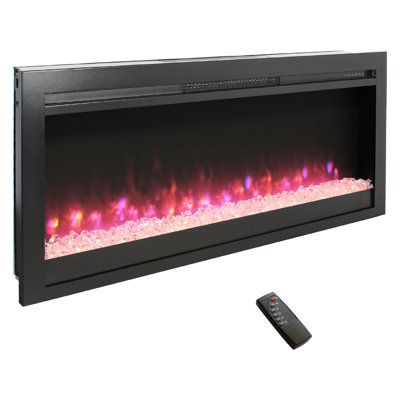 Foyer électrique encastré au mur de 44 po, flamme multicolore et à distance, chaleur de 1400 W, 5000 / h, 11 réglages de température, 8 couleurs pour rehausser votre foyer intérieur en pouces, télécommandée, pour un délice