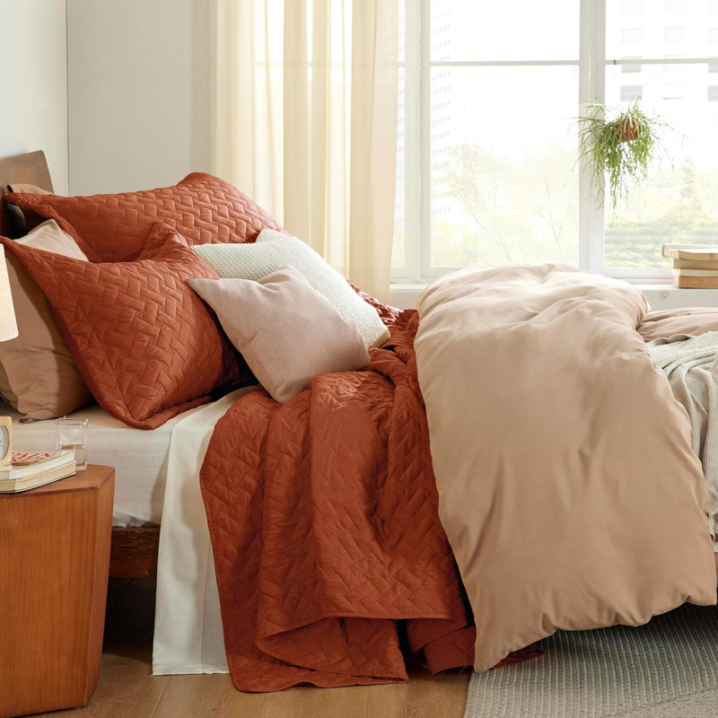 Quilts Lightweight Bedspreads with Basket Weave Pattern, Soft Quilt Bedding Set, Hazel Comforter Set Coverlet, Red Orange