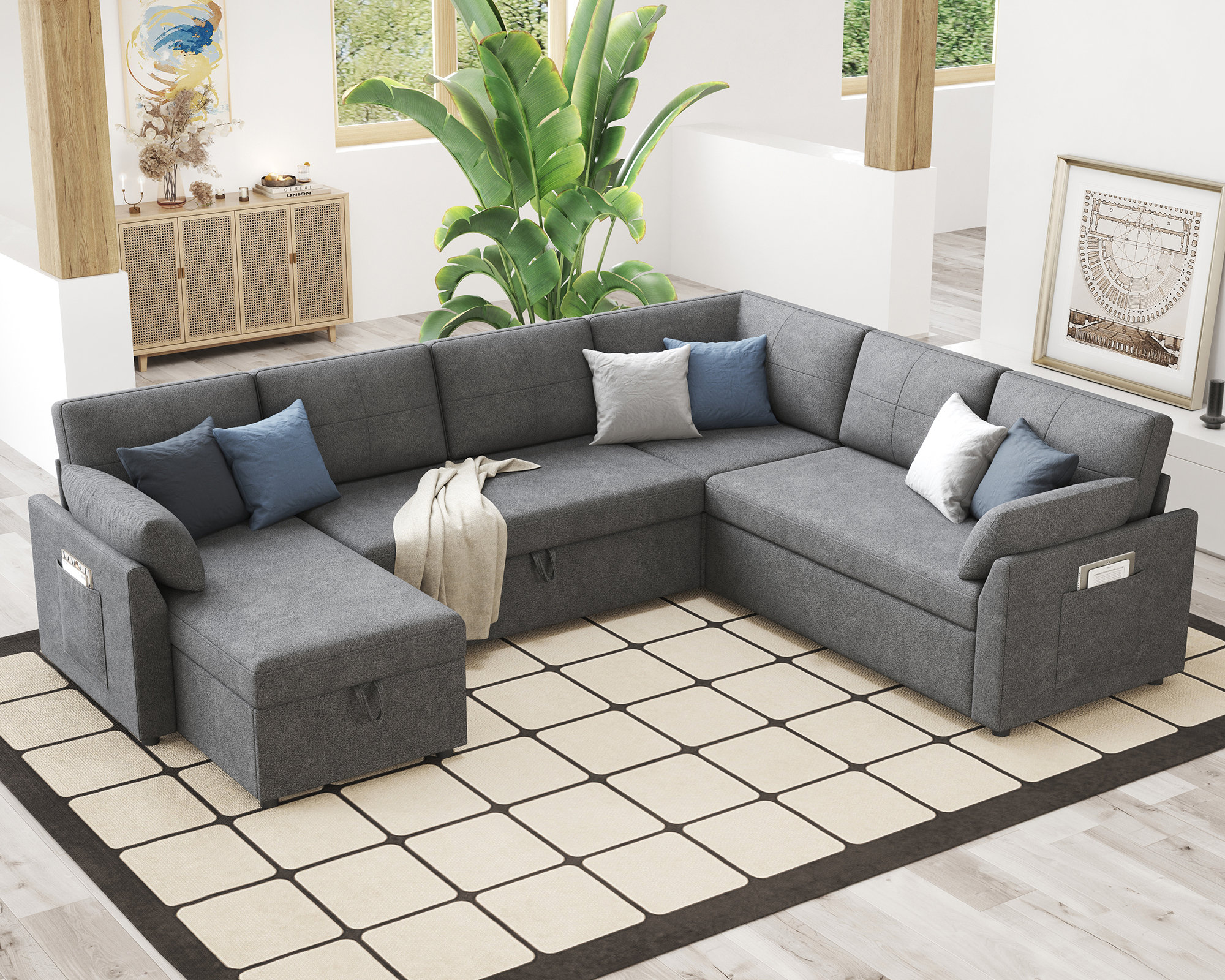 Latitude Run® 112 Inch Oversized U Shape Sleeper Sofa Bed, Comty Sofa ...