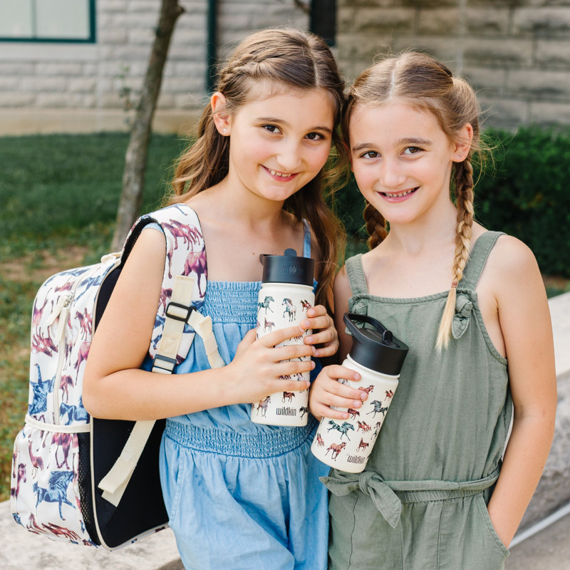 Bouteille d'eau en acier inoxydable 14 oz pour enfants Wildkin - sans BPA, étanche, isolée, facile à nettoyer - Horse Dreams