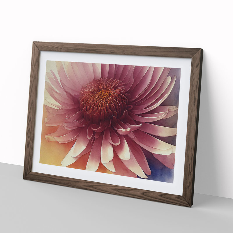 Chrysanthemum Watercolour Flower Vol.4 - Framed Print, 25cm H x 34cm W x 2cm D, Walnut