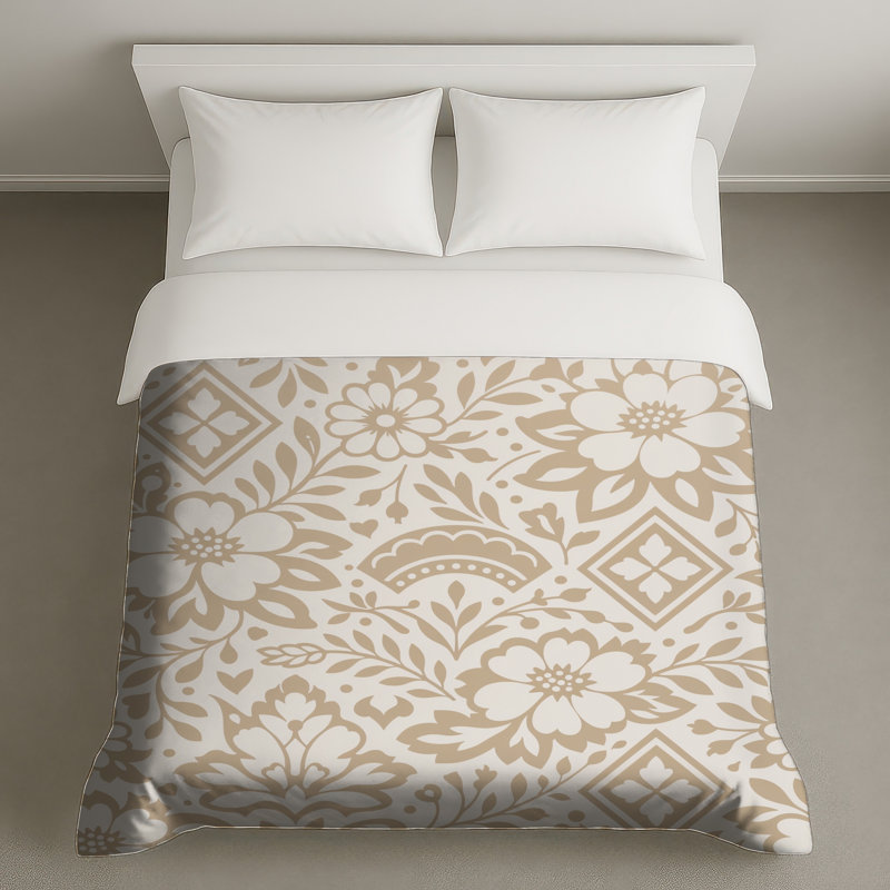 Housses de couette à motif floral beige, King