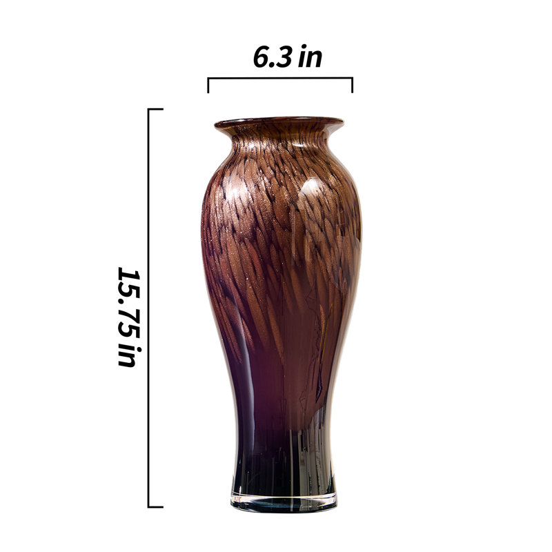 Vase de table moderne en verre teinté soufflé à la main avec grain de verre émaillé et vase décoratif à large ouverture
