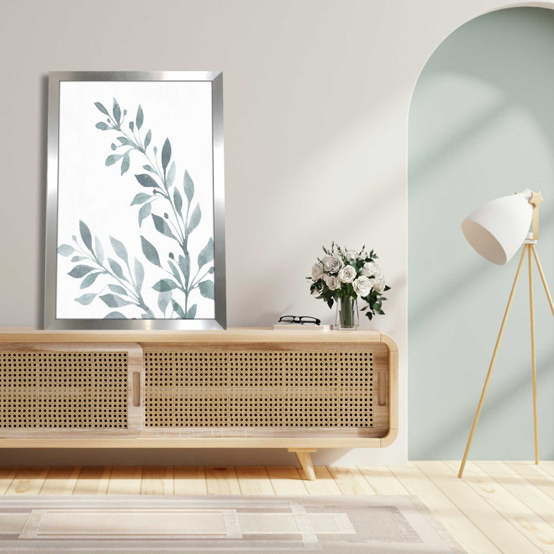 «Blue Botanical Wash I» par Conrad Knutsen - Peinture, L 21,5 po x H 27,5 po, Encadrement argenté