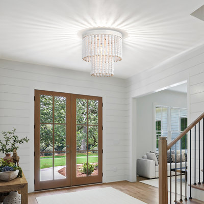 Plafonnier encastré 3 lumières en bois blanc