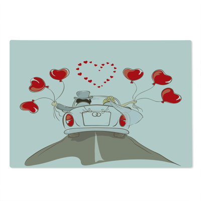 Ambesonne Romance Cutting Board Large Size Newlywed Couple in Car Red Taupe White