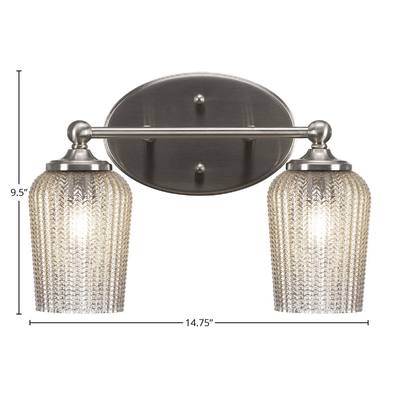 Jaeron 2 Light Bath Bar Shown With 5" Silver Textured Glass, Brushed Nickel