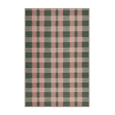 Machine Washable Checkered Pink Area Rug