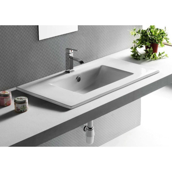 Caracalla Ceramica 18.11'' Glossy White Ceramic Rectangular Bathroom Sink with Overflow