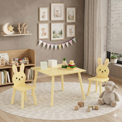 Kids Bunny Table and Chair Set – 2 Chairs with Cute Animal Backrests, Safe Rounded Corners, Easy-Clean Surface, Perfect for Playroom or Nursery
