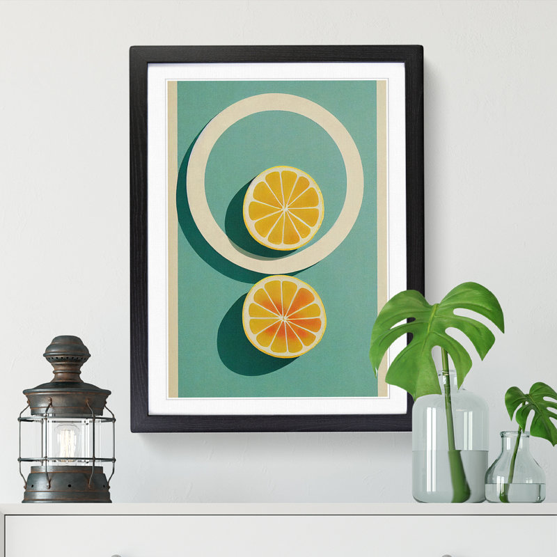 Lemon Fruit Deco - Picture Frame Print, 64cm H x 46cm W x 2cm D, Walnut