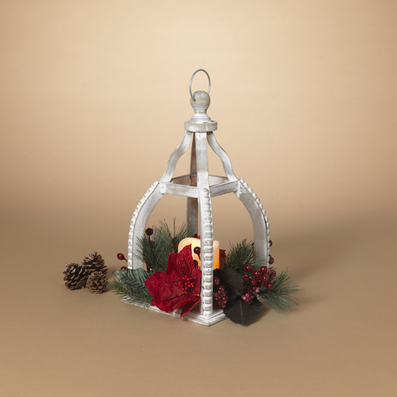 Lanterne festive en bois à piles à la main de 14,6 po de hauteur avec bougie à DEL et lanterne décorative des Fêtes