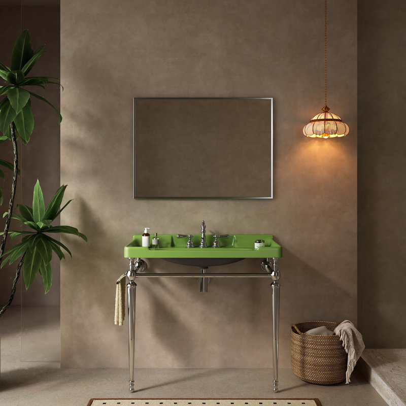 Lavabo de console de salle de bain mural avec trous de robinet pré-percés, pieds de support autoportants et barre à serviettes, idéal pour la rénovation de salle de bain et l’optimisation de l’espace.