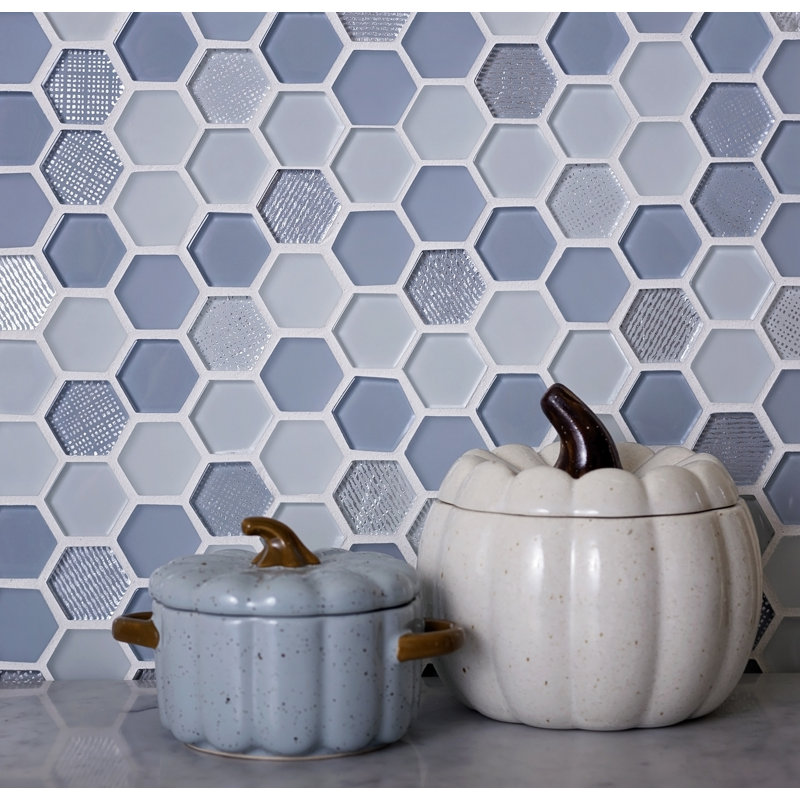 1.2" x 1.2" Glass Honeycomb Mosaic Wall & Floor Tile, Ice