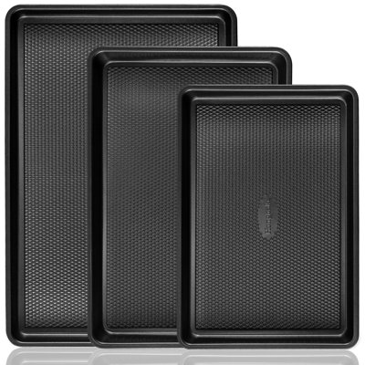 Baking Sheet Pan Set of 3, Cookie Sheets for Oven, Nonstick Half/Quarter/Jelly Roll Pans with Diamond Texture Pattern, 0.8mm Thick Heavy Duty Cookie