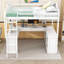 Lit mezzanine double en bois avec bureau intégré, tablettes de rangement et miroir à trois volets-1340389185