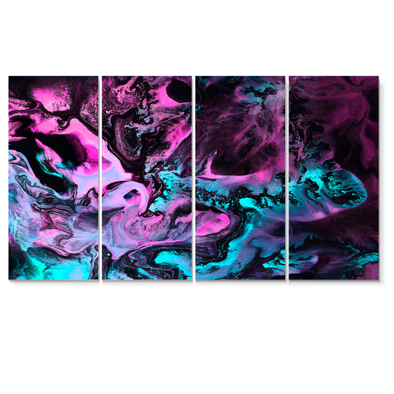 Art liquide néon vert et rose - 4 pièces, impression sur toile tendue