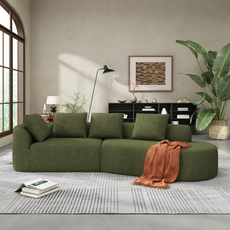 Canapé modulaire courbé de 116 po avec éponge entièrement compressée haute densité et méridienne, Vert