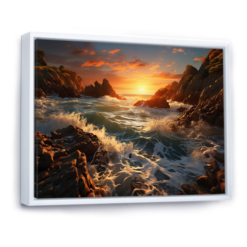Rocky Beach Coastal Surrender I - Nautical & Beach Wall Art Prints, H 24 po x l 32 po x P 1 po, Cadre flottant blanc