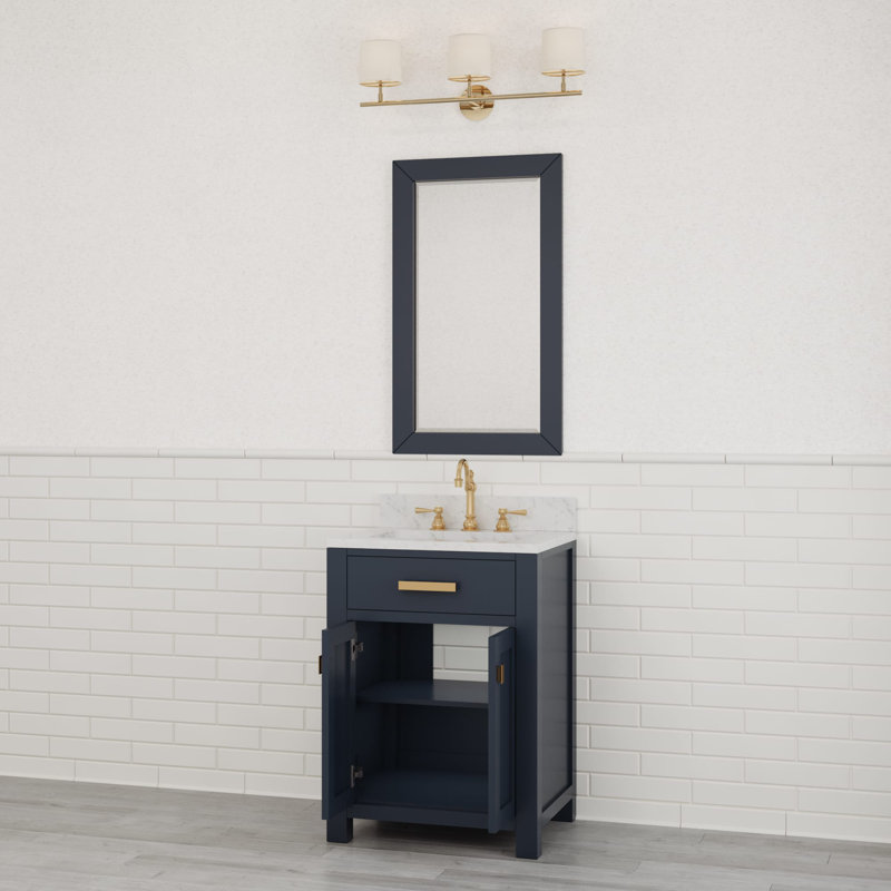 Minnetrista Single Bathroom Vanity with Marble Top, Monarch Blue, Satin Gold