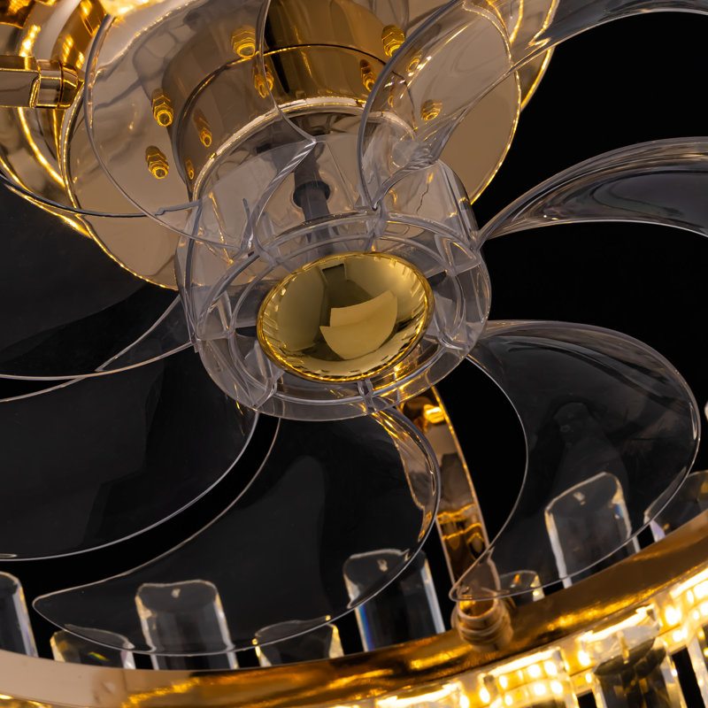 Ventilateur de plafond en cristal sans lame à intensité variable de 19 po avec télécommande et lumières DEL Kamekia, Or